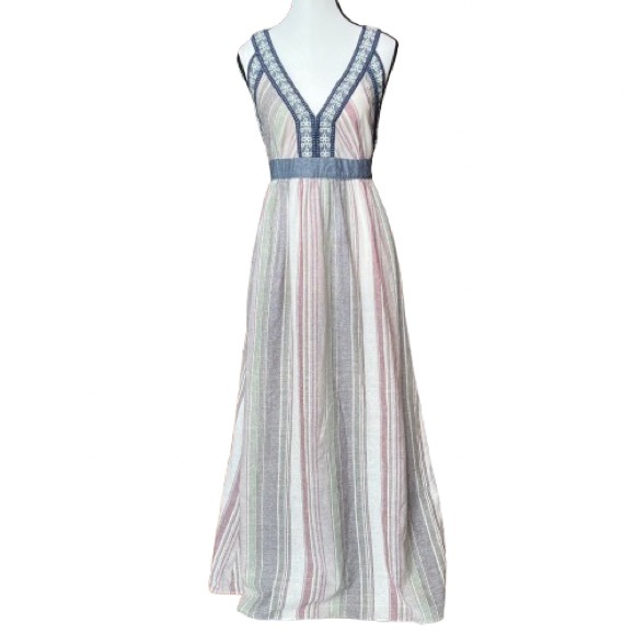 THML Dresses & Skirts - THML Women’s Multicolor Striped Maxi Dress Size Large Bohemian Embroidered New